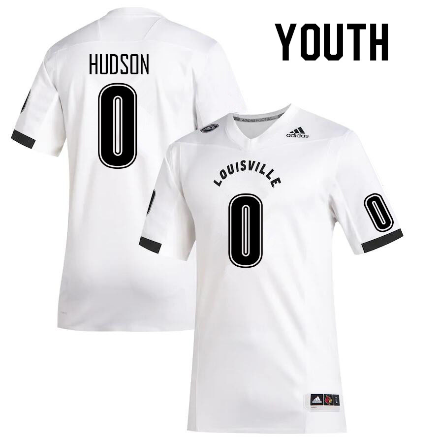 Youth #0 Tyler Hudson Louisville Cardinals College Football Jerseys Sale-White - Click Image to Close